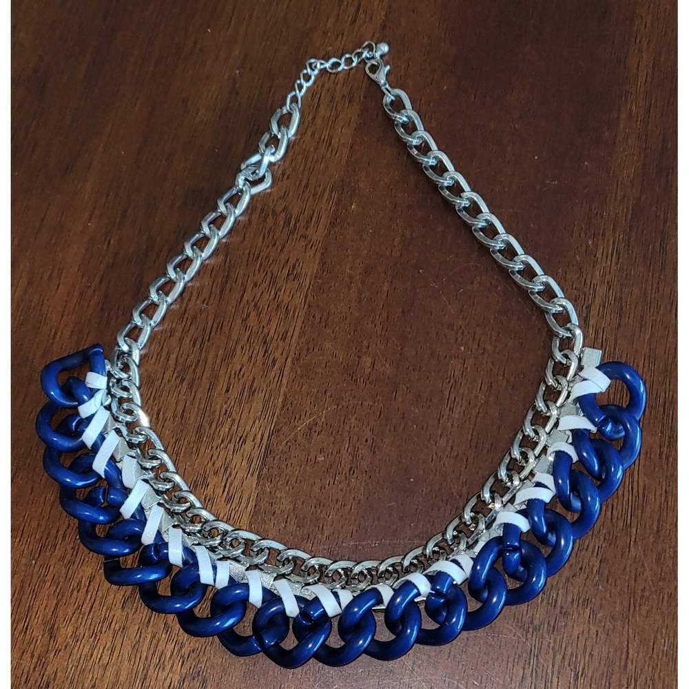 Roberta‎ Chiarella Silver Metal Chain Faceted Teal Plastic Bead Necklace Jewelry - Picture 5 of 5